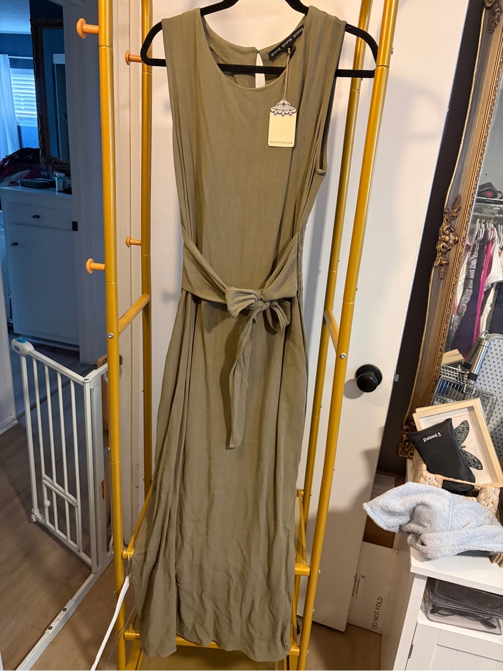 HYFVE Olive Green Sleeveless Tie-Waist Maxi Dress